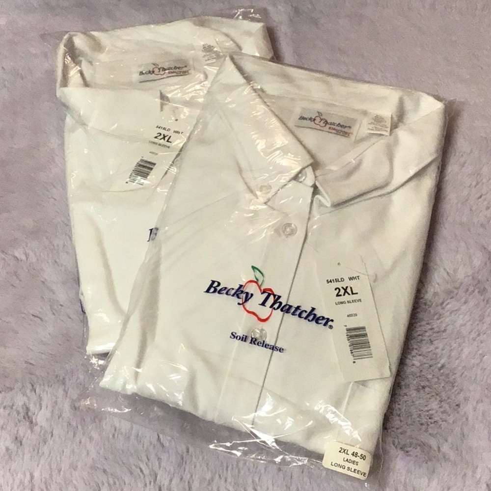 2 NWT White Becky Thatcher Long Sleeve Ladies Shirts.